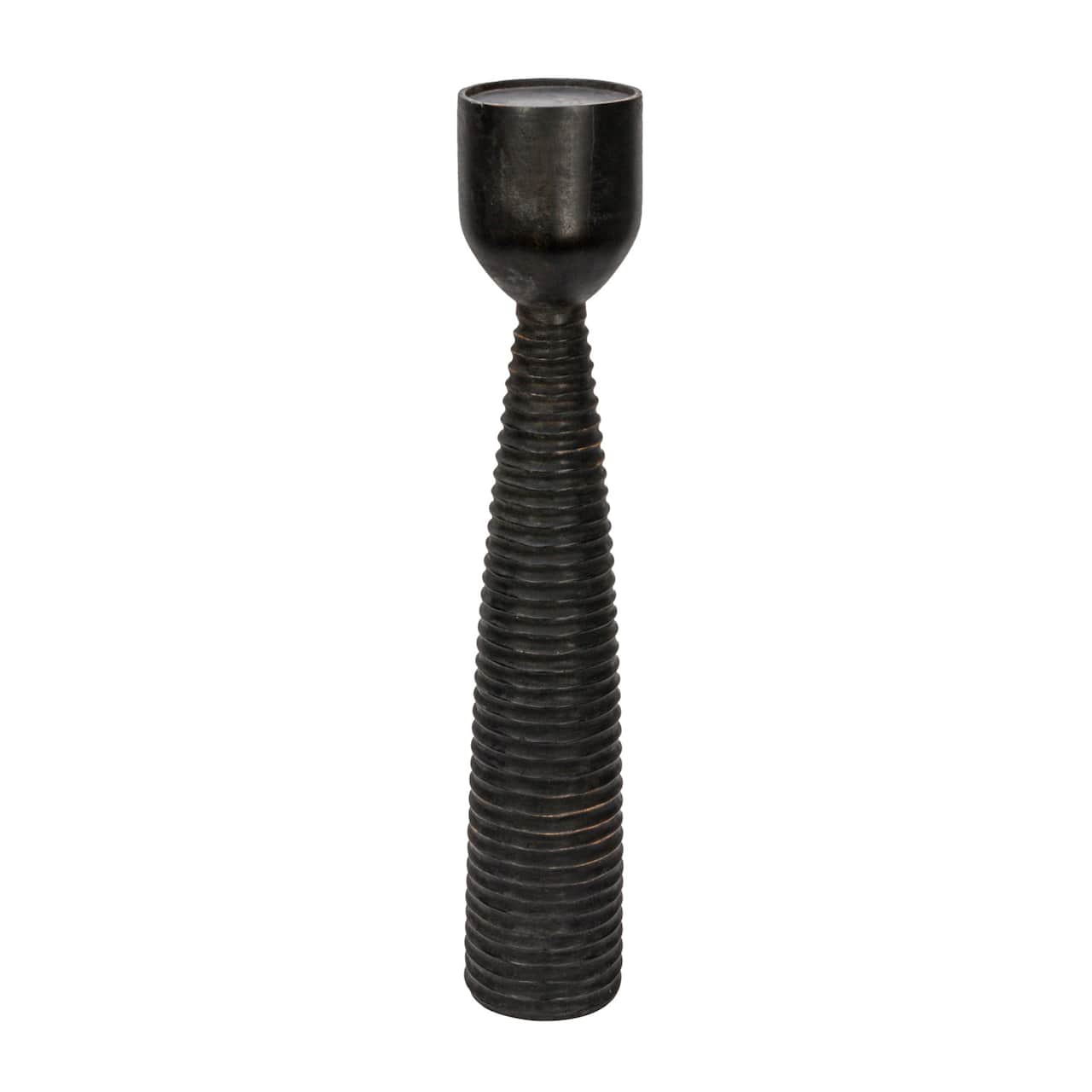 Hello Honey® 20" Black Mango Wood Ribbed Pillar Candle Holder